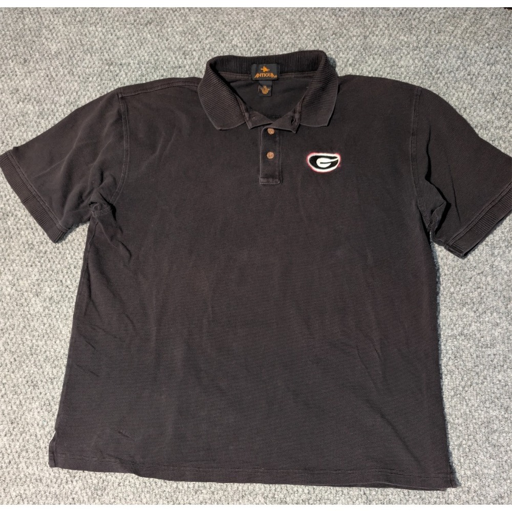 Antigua University of Georgia Bulldogs Black Polo Shirt Men's Size XL Waffleknit